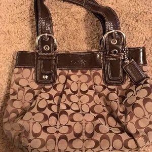 Brown Fabric Coach Purse - Authentic